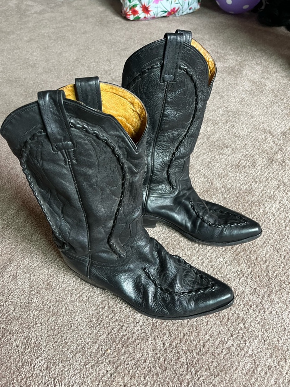Vintage Dan Post Black Leather Cowboy Boots